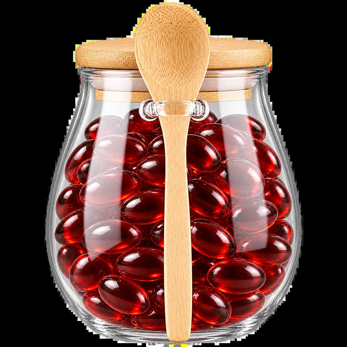 Astavelle softgel storage jar with bamboo lid and spoon